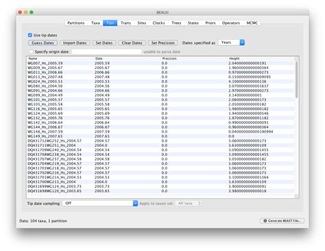 beasttip|How to sample the dates of sequences .